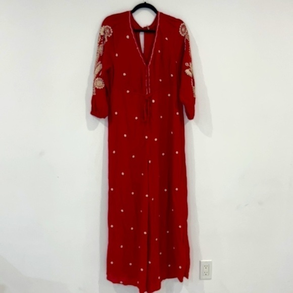 Free People Red Embroidered Romper/Jumpsuit v-neck jumpsuit size XS - Picture 5 of 17